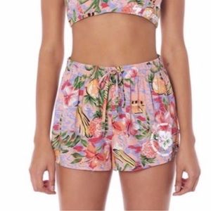LF the Brand Hawaiian Paradise Tropical Floral Drawstring Shorts Small
